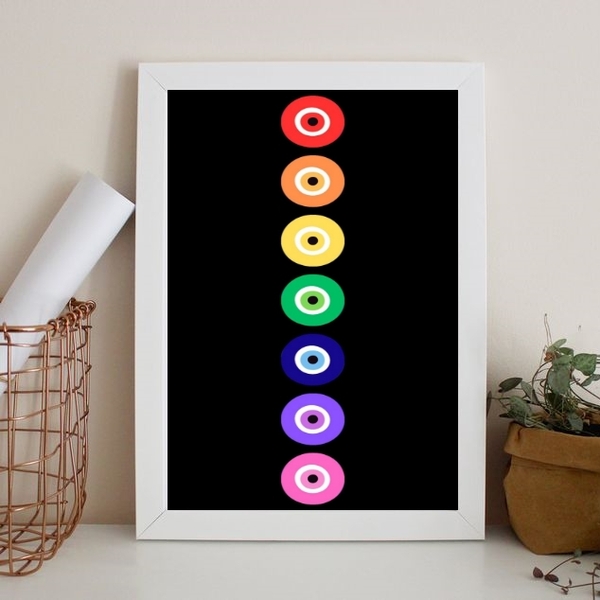 Quadro Decorativo Chakras Olho Grego 33x24cm Moldura:madeira