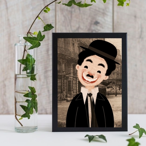 Quadro Decorativo Charlie Chaplin Ilustração 33x24cm Moldura: