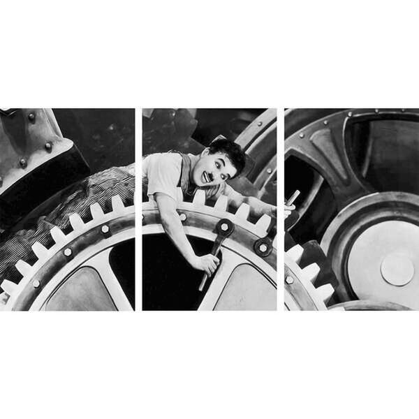 Quadro Decorativo Charlie Chaplin Tempos Modernos 3 Telas