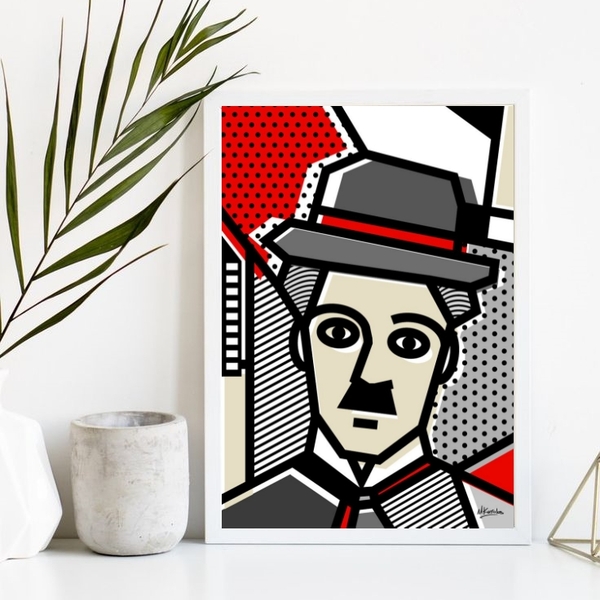 Quadro Decorativo Charlie Chaplin pop art 33x24cm Moldura:mad