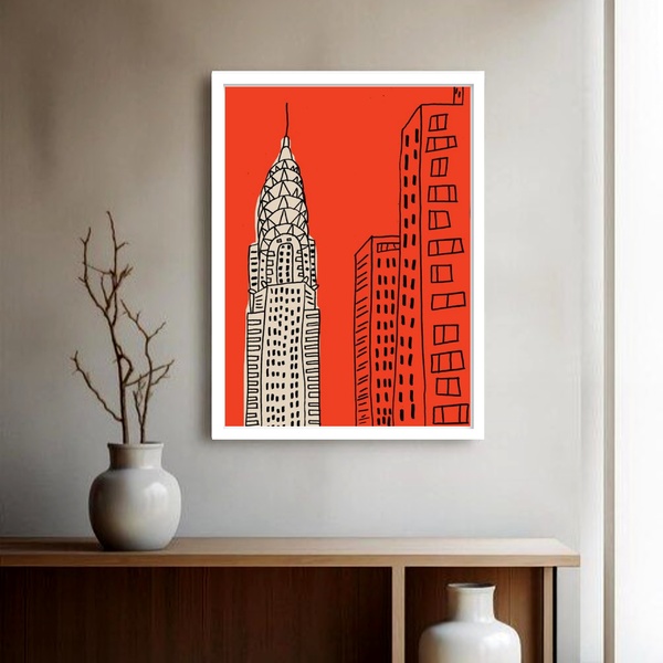 Quadro Decorativo Chicago Chi-town  - 70x50cm Moldura Branca