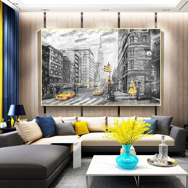 Quadro Decorativo Cidades New York Black And Yellow Com Moldu