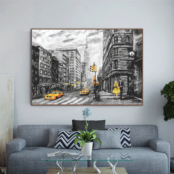 Quadro Decorativo Cidades New York Black And Yellow Com Moldu