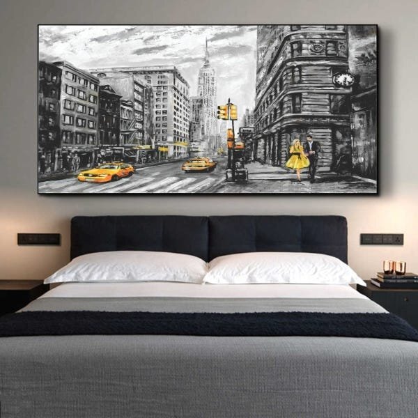 Quadro Decorativo Cidades New York Black And Yellow Com Moldu