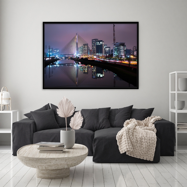 Quadro Decorativo Cidades Noite Em São Paulo Moldura Preto 20