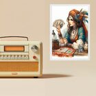 Quadro Decorativo Cigana Com Baralho Cigano 45x34cm Moldura B