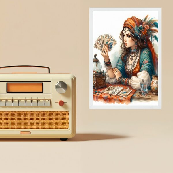 Quadro Decorativo Cigana Com Baralho Cigano 45x34cm Moldura B