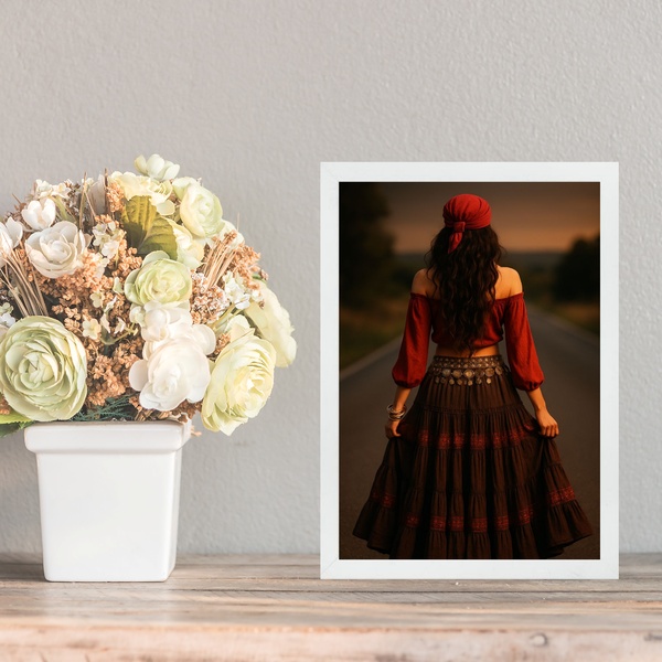 Quadro Decorativo Cigana Da Estrada 33x24cm Moldura Branca