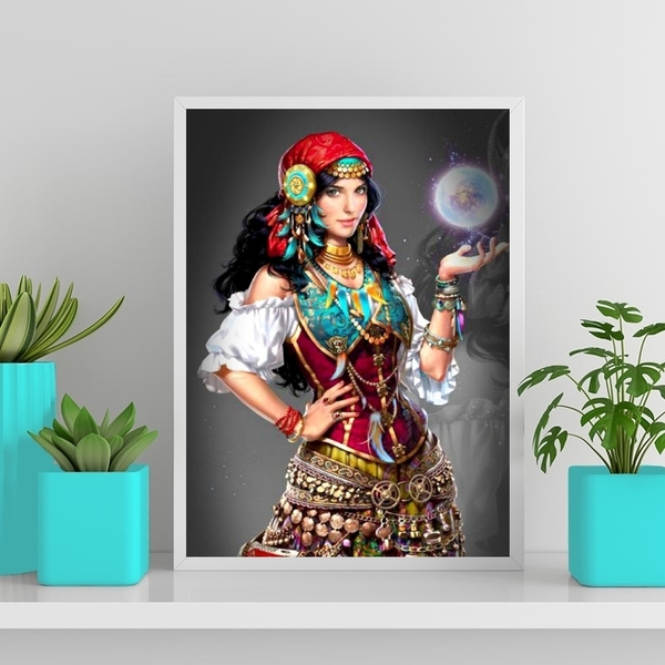 Quadro Decorativo Cigana Vidente 24x18cm - Com Vidro Moldura: