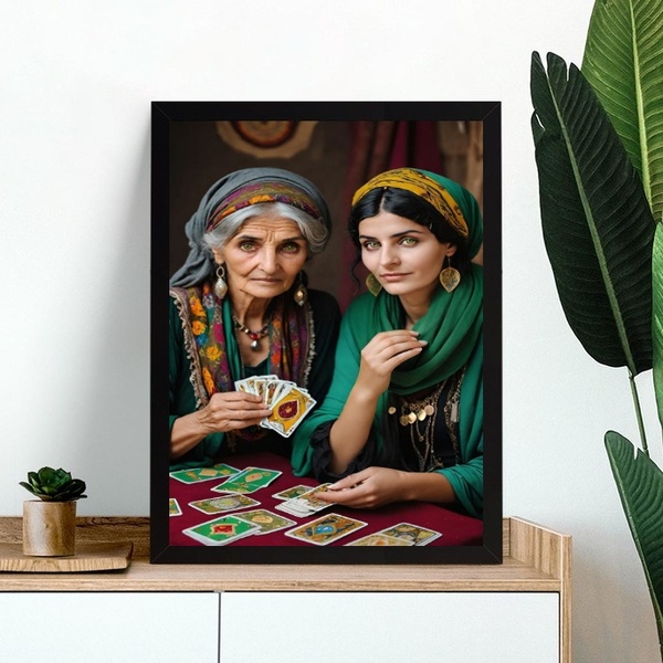 Quadro Decorativo Ciganas Cartomantes 24x18cm Moldura Preta