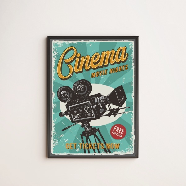 Quadro Decorativo Cinema Retrô 24x18cm - Com Vidro Moldura:ma