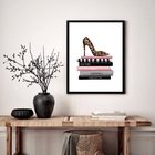 Quadro Decorativo Closet Sapato Livros  - 70x50cm Moldura Pre