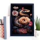 Quadro Decorativo Cobra Com Flores 24x18cm - Com Vidro Moldur