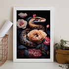 Quadro Decorativo Cobra Com Flores 45x34cm Moldura:madeira Br
