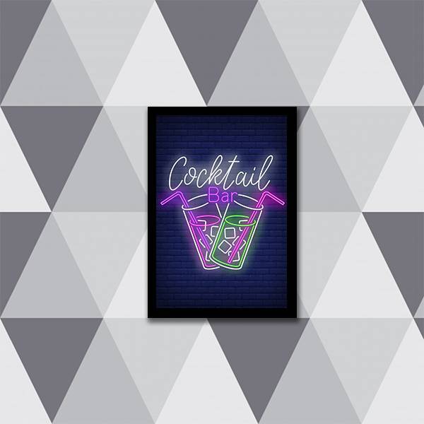 Quadro Decorativo Cocktail Bar Simulando Neon 24x18cm - Com V