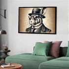 Quadro Decorativo Coelho Chapéu Vintage  - 50x70cm Moldura Pr