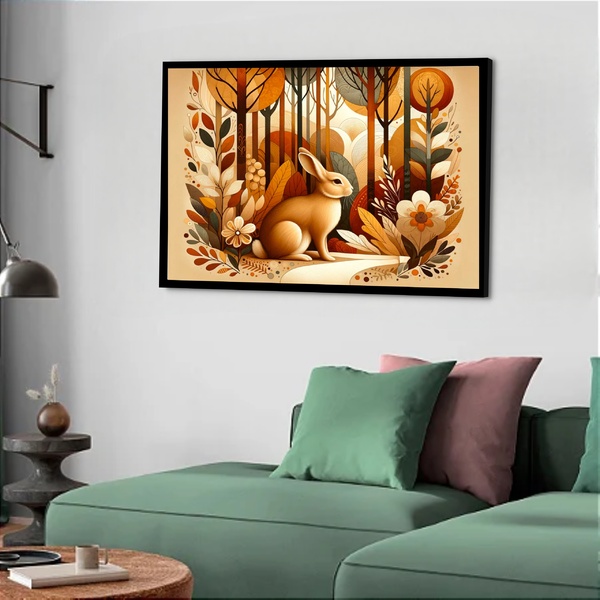 Quadro Decorativo Coelho Floresta Vintage  - 50x70cm Moldura