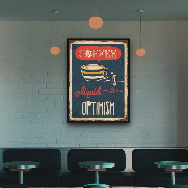 Quadro Decorativo Coffee Is Liquid Optimism Vintage -70x50cm
