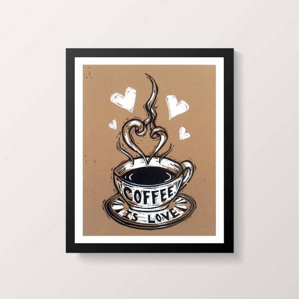 Quadro Decorativo Coffee Is Love 33x24cm - Com Vidro Moldura: