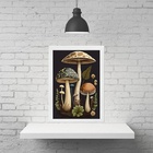 Quadro Decorativo Cogumelos Vintage 33x24cm - Com Vidro Moldu