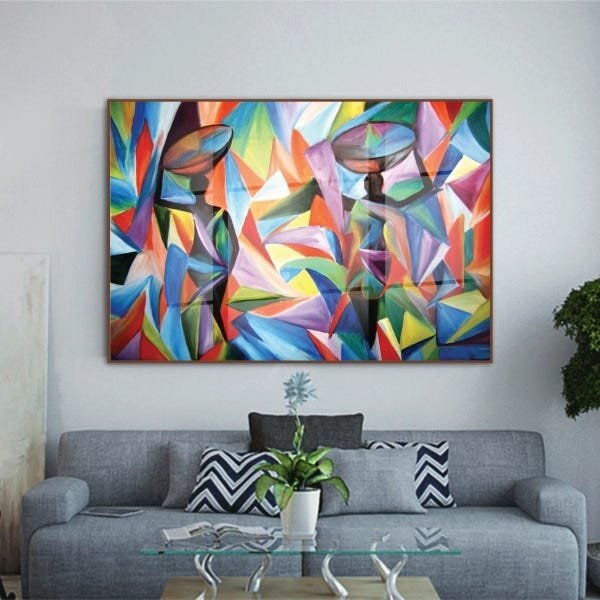 Quadro Decorativo Colorful African Com Moldura Marrom E Vidro