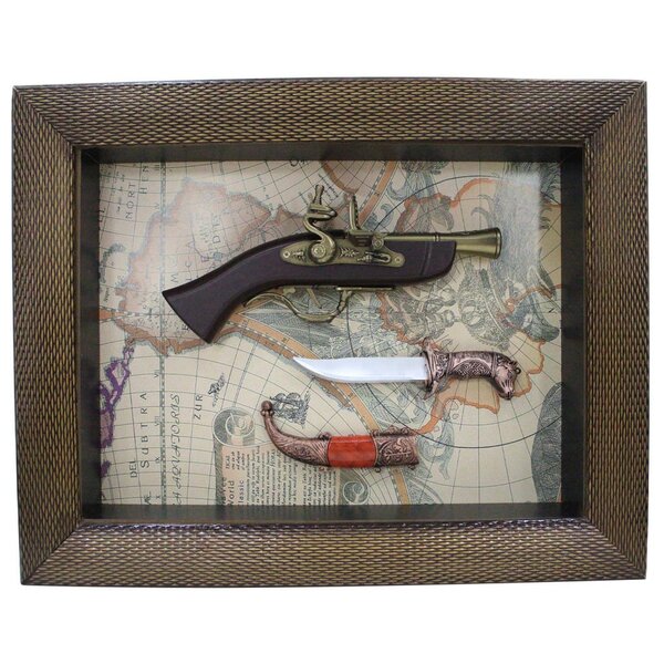 Quadro Decorativo Com Arma E Faca Antiga Mapa Vintage