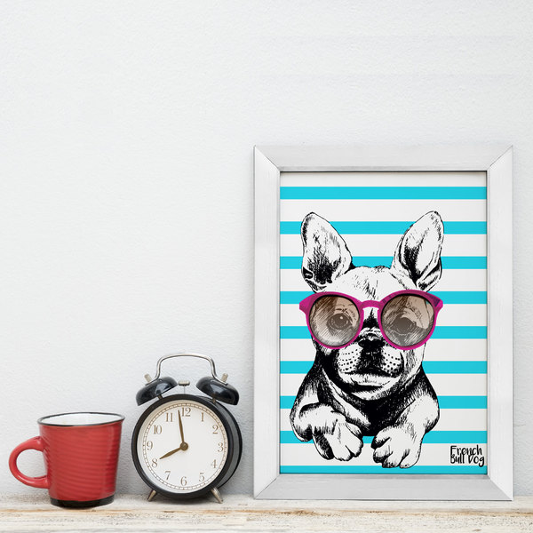 Quadro Decorativo Com Moldura Branca Cachorro Bulldog 33x43cm Leroy Merlin