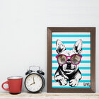 Quadro Decorativo com Moldura Marrom Cachorro Bulldog 33x43cm