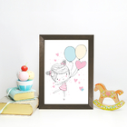 Quadro Decorativo com Moldura Marrom Menina Balões 33x43cm