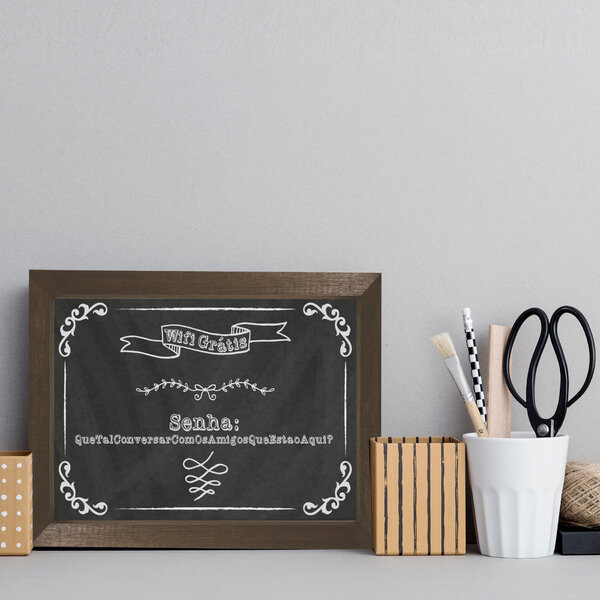 Quadro Decorativo com Moldura Marrom Senha WiFi 22x32cm