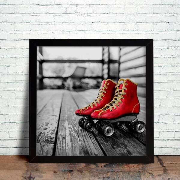 Quadro Decorativo Com Moldura Patins Vintage Preto