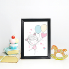 Quadro Decorativo com Moldura Preta Menina Balões 33x43cm