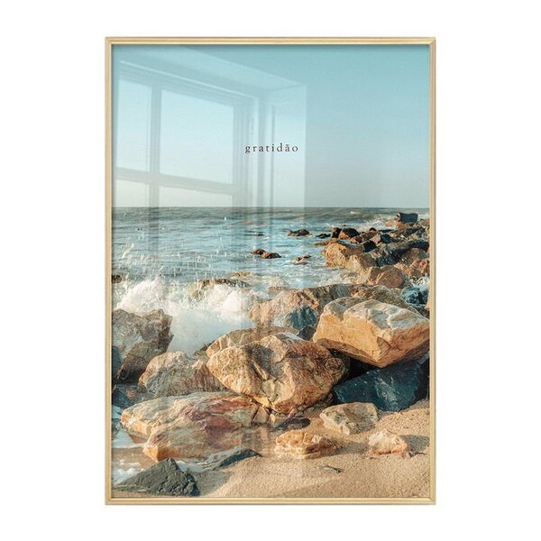 Quadro Decorativo Com Vidro Mar Praia Fase Gratidão Parede Sa