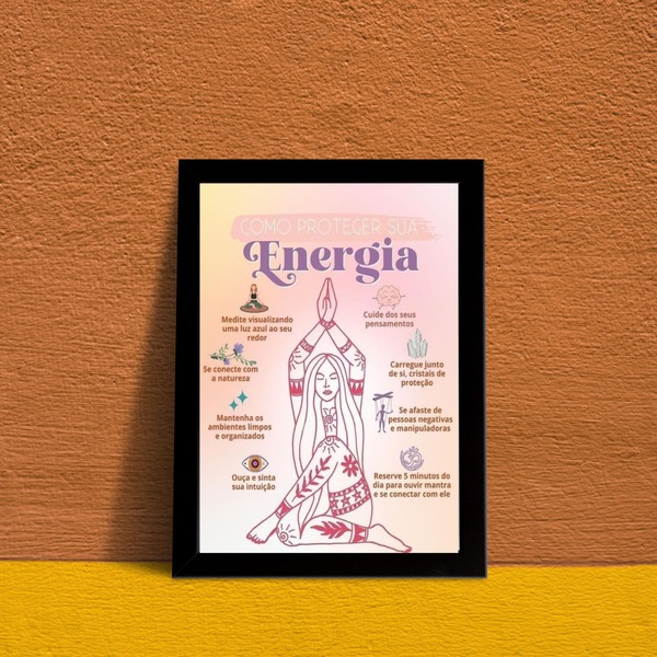 Quadro Decorativo Como Proteger A Sua energia 24x18cm - Com V