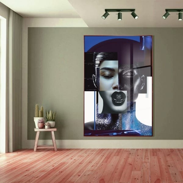 Quadro Decorativo Composição De Faces Fashion Com Moldura Mar