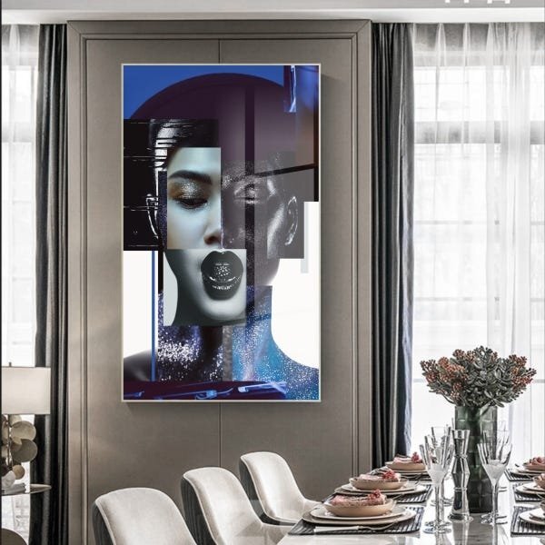 Quadro Decorativo Composição De Faces Fashion Com Moldura Pra