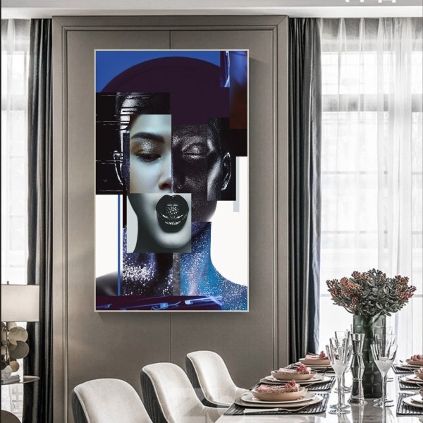 Quadro Decorativo Composição De Faces Fashion Com Moldura Pra
