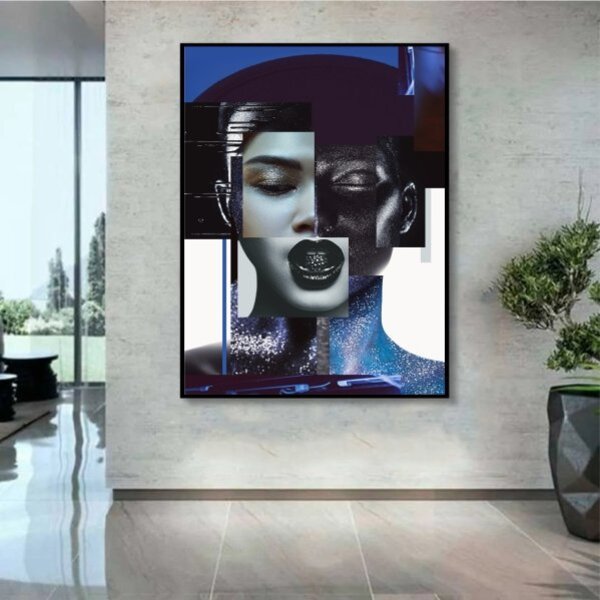 Quadro Decorativo Composição De Faces Fashion Com Moldura Pre