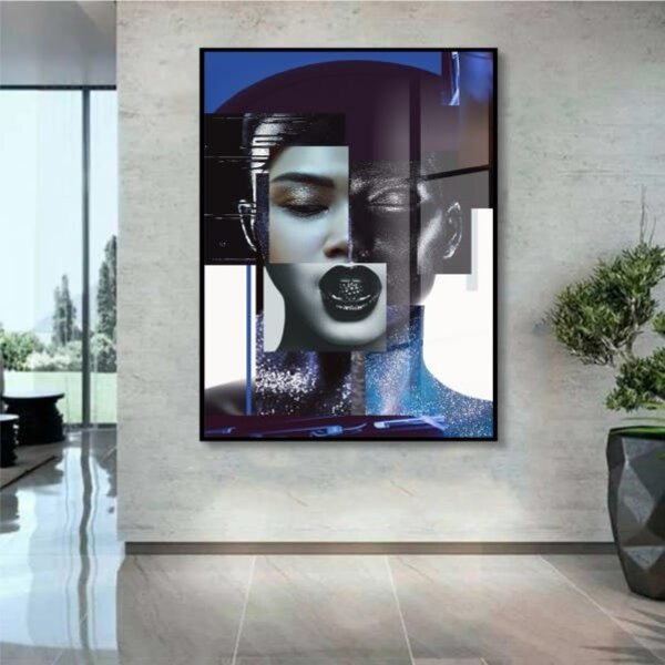 Quadro Decorativo Composição De Faces Fashion Com Moldura Pre