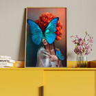 Quadro Decorativo Conceito Blue Butterfly Com Moldura Dourada