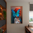 Quadro Decorativo Conceito Blue Butterfly Com Moldura Dourada