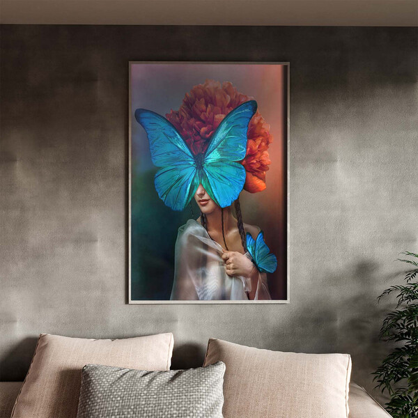 Quadro Decorativo Conceito Blue Butterfly Com Moldura E Vidro