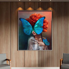 Quadro Decorativo Conceito Blue Butterfly Com Moldura Prata -
