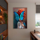 Quadro Decorativo Conceito Blue Butterfly Com Moldura Prata -