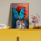 Quadro Decorativo Conceito Blue Butterfly Com Moldura Prata -