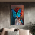 Quadro Decorativo Conceito Blue Butterfly Com Moldura Prata -