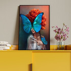 Quadro Decorativo Conceito Blue Butterfly Com Moldura Preto -