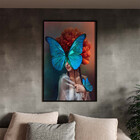 Quadro Decorativo Conceito Blue Butterfly Com Moldura Preto -