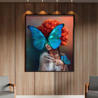 Quadro Decorativo Conceito Blue Butterfly Com Moldura Preto -
