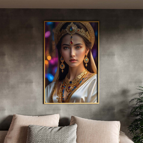 Quadro Decorativo Conceito Deusa Serenidade Com Moldura Doura